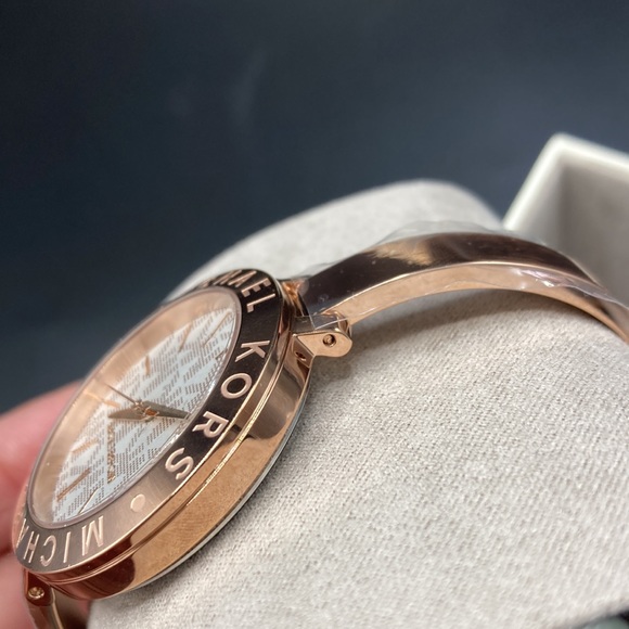 Michael Kors Jet Set Monogram Dial Rose Gold Bangle Watch - Picture 7 of 8